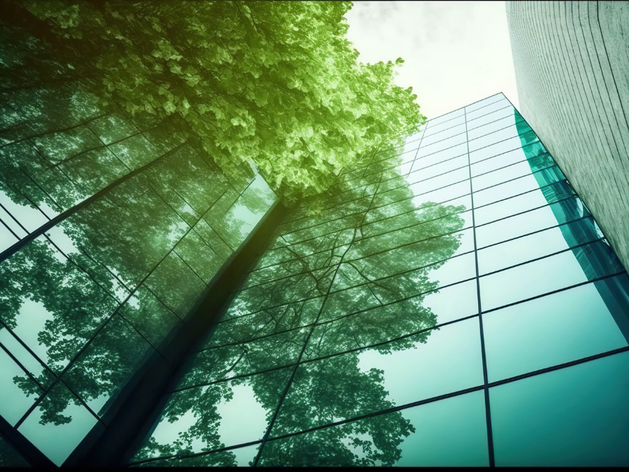 Edifício de escritórios ecológico e sustentável na cidade moderna. 